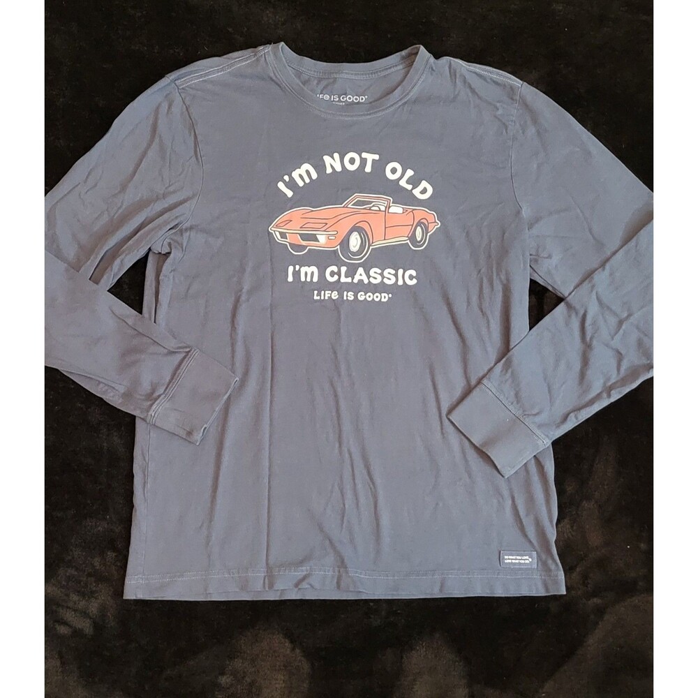 Life is Good Men's Size Medium Crusher Tee I'm Not Old Sports Car Blue